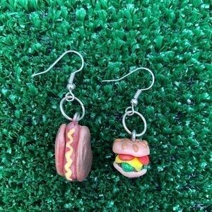 Mini Hamburger Hot Dog Earrings Handmade Clay